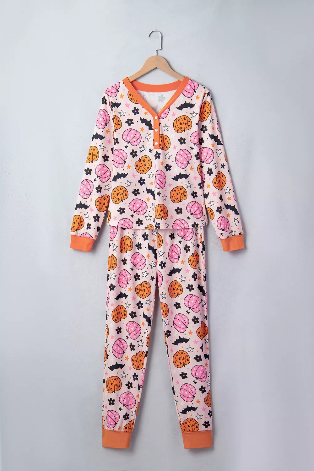 Halloween Pumpkin Print Long Sleeve Home Wear Lounge Set - Dusty Pink - View 6