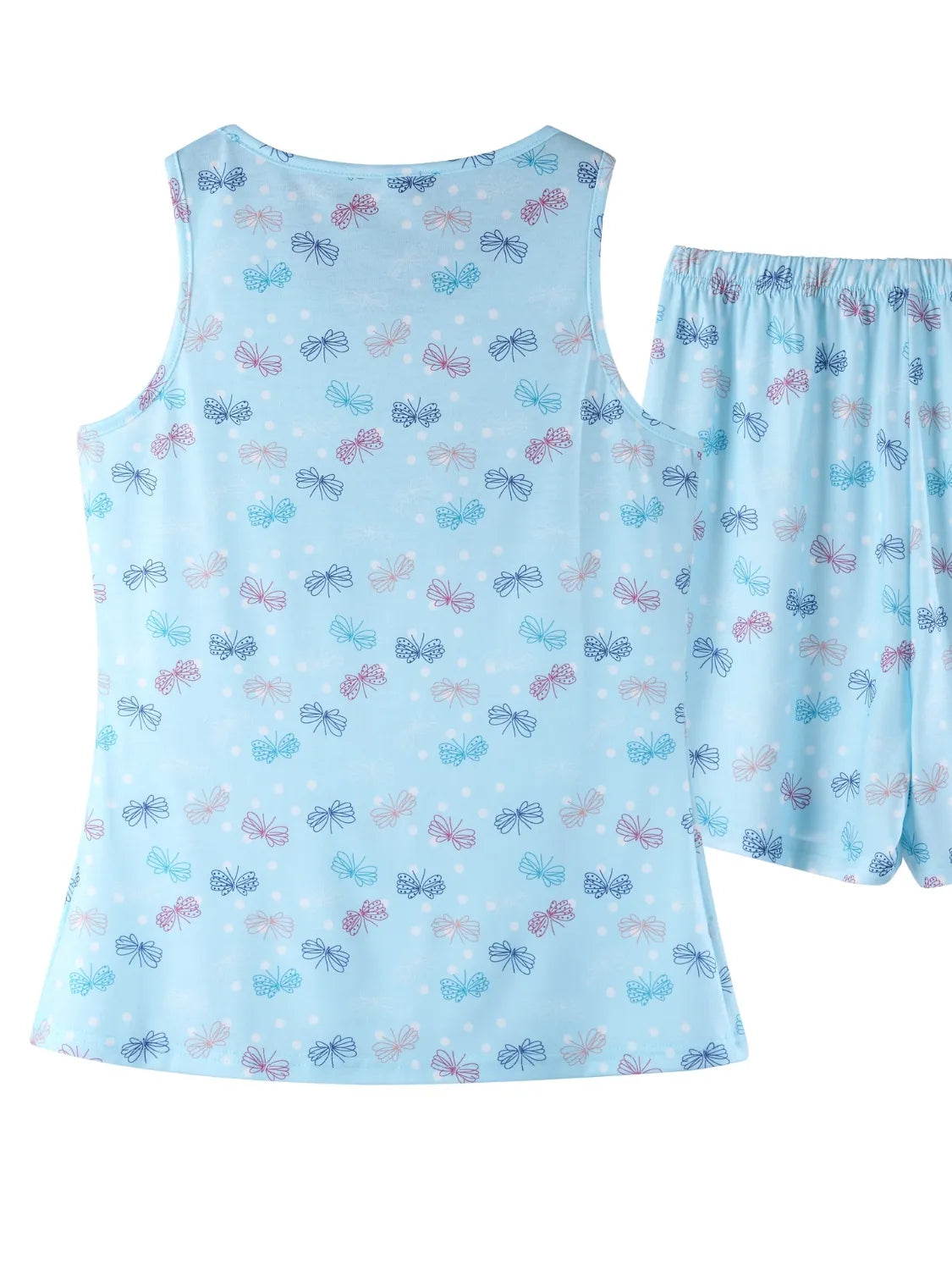 Printed Round Neck Top and Shorts Lounge Set - Pastel  Blue