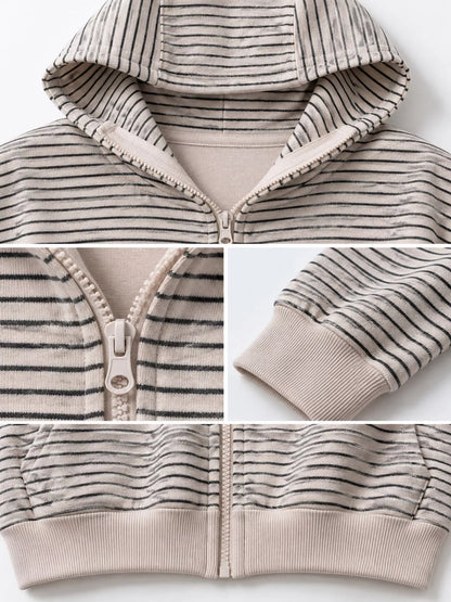 Striped Zip-Up Hoodie - Apricot - View 5