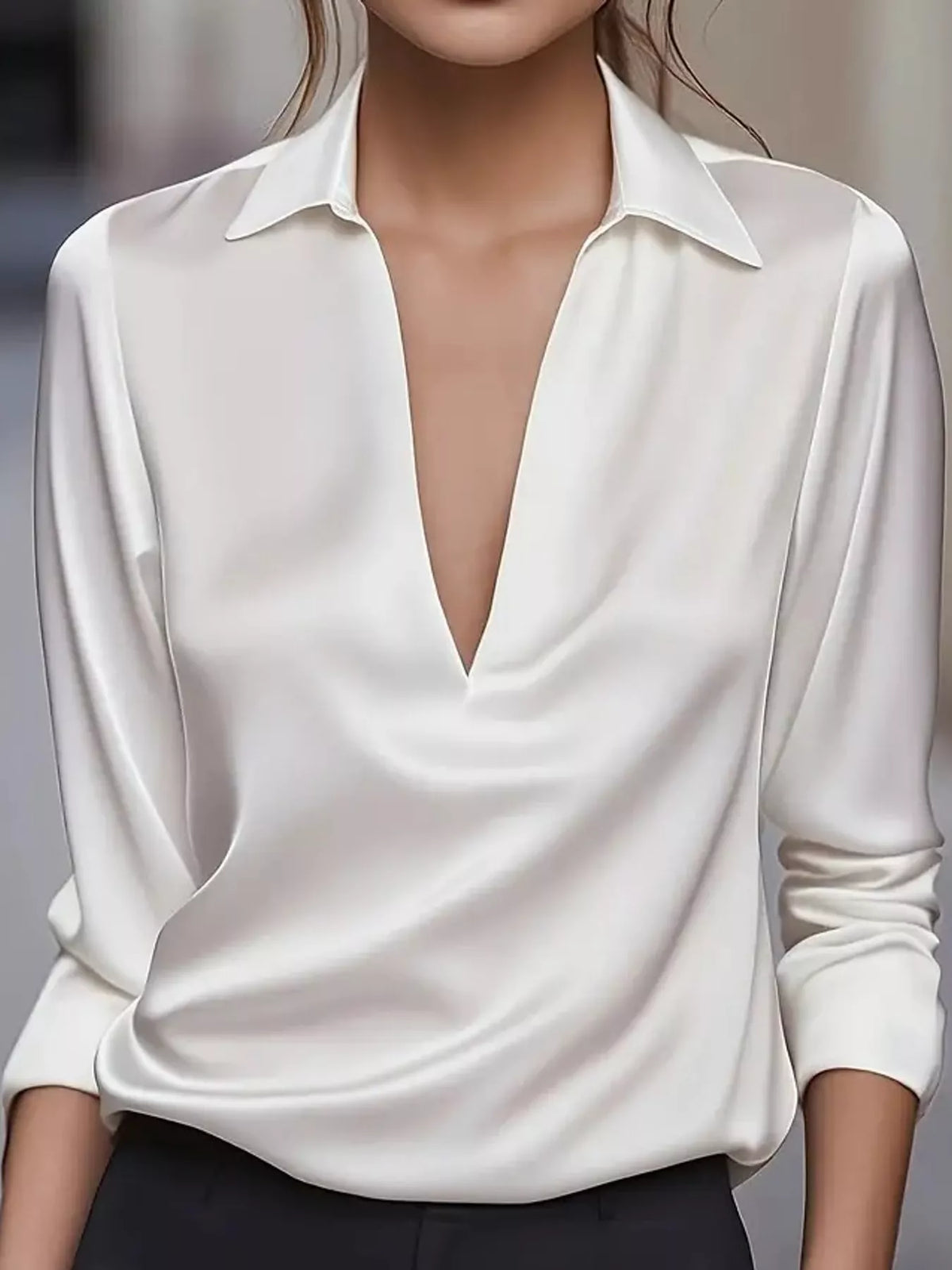 Full Size Satin Long Sleeve Blouse Plus Size