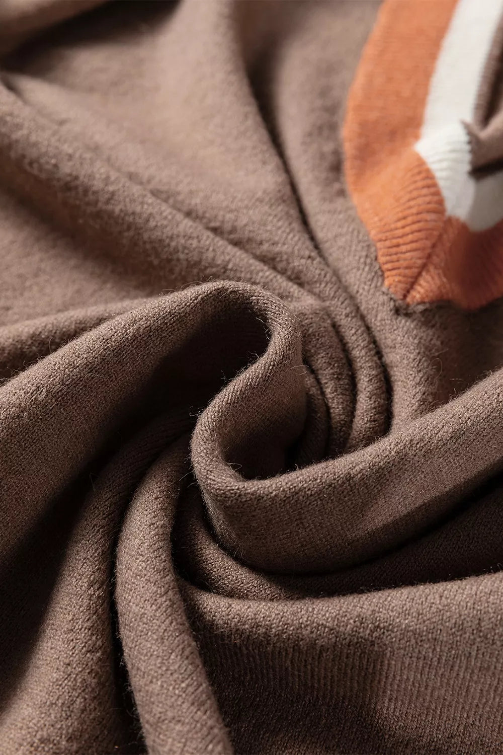 Contrast Trim V-Neck Sweater - Brown - View 11
