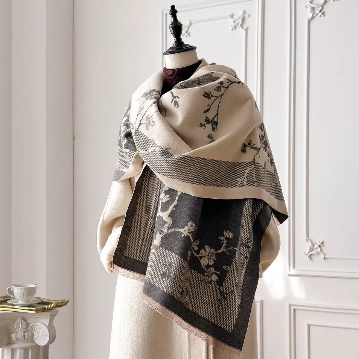 Raw Hem Winter Scarf - Dark Gray - View 5