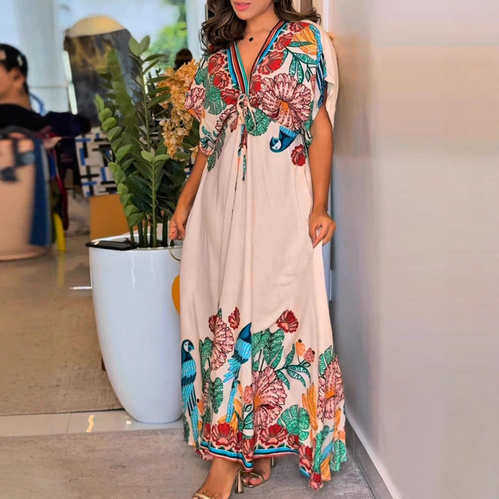 Fashion Tropical Style Printed Long Dress - One Size Available