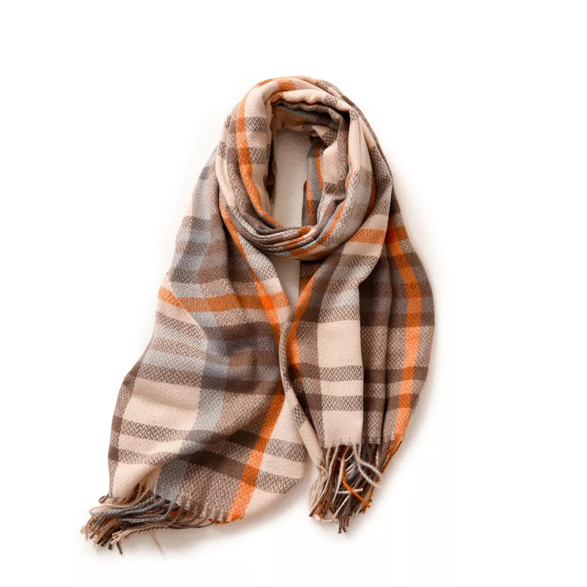 Warm Plaid Fringe Scarf - Style E - View 6