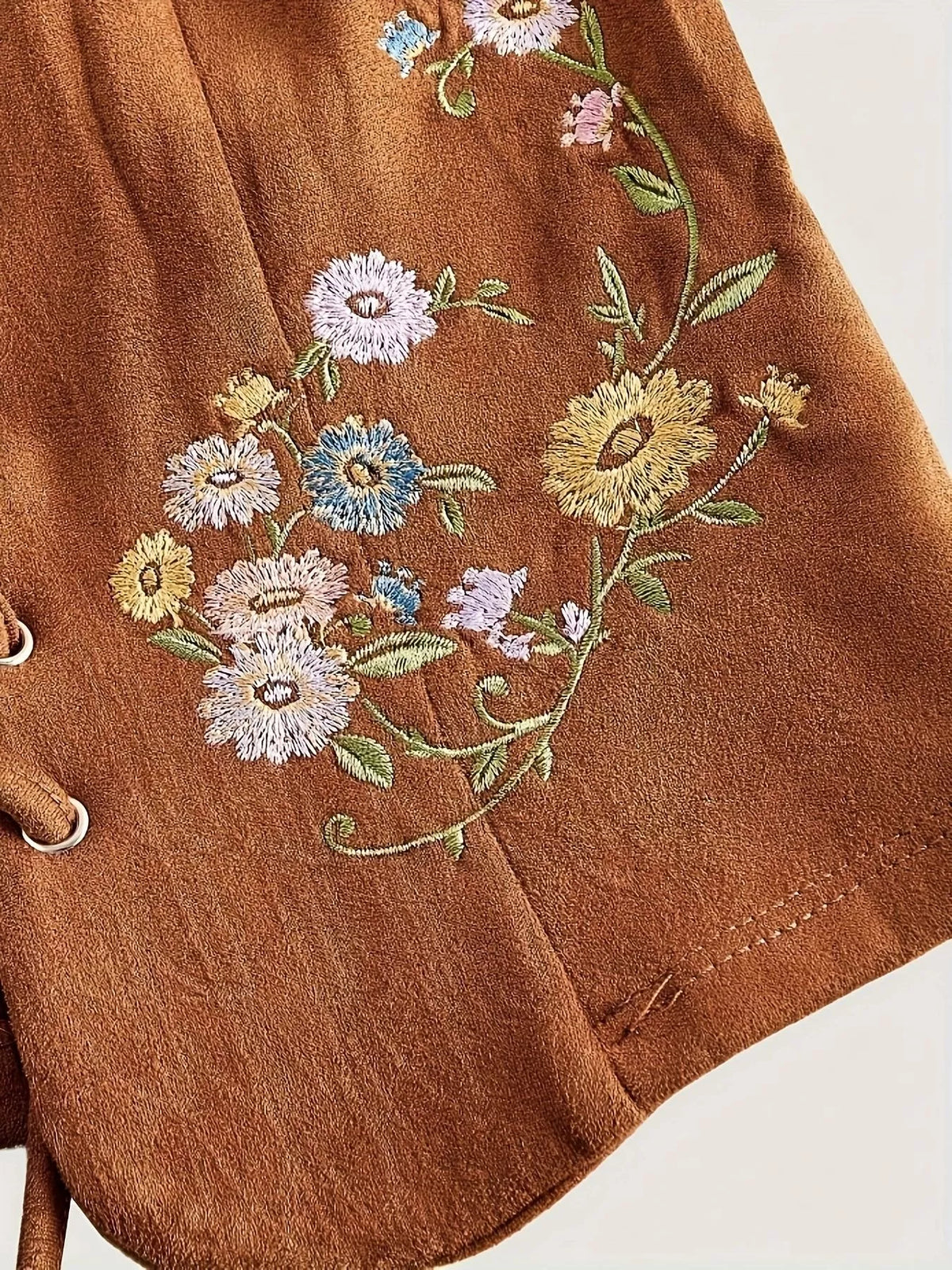 Floral Embroidered Lace-Up Vest Coat - Ochre - View 5