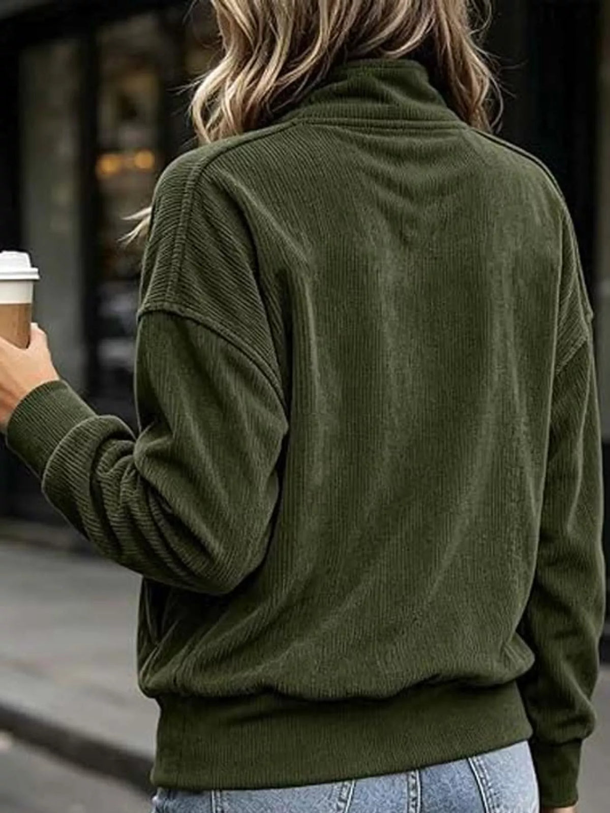 Full Size Quarter-Snap Sweatshirt with Kangaroo Pocket Plus Size - Army Green - View 15
