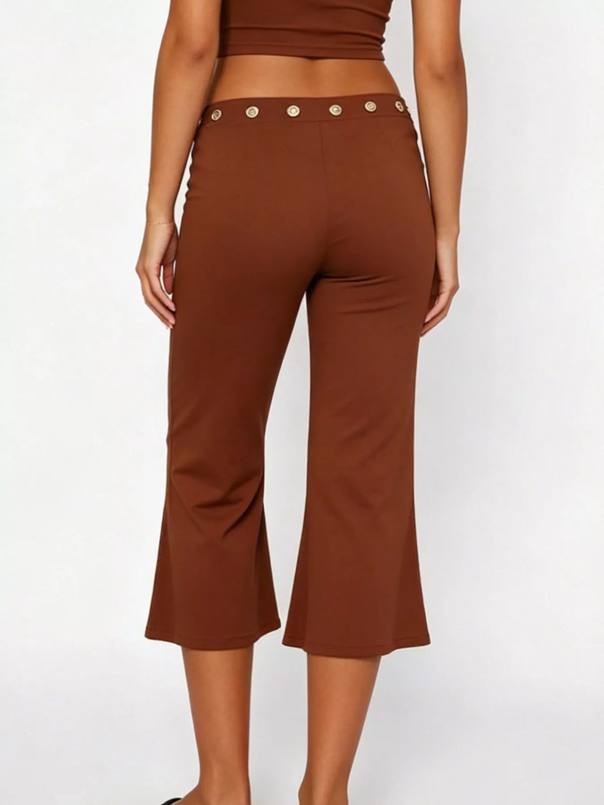 Mid Rise Capris Pants - Dark Brown - View 10