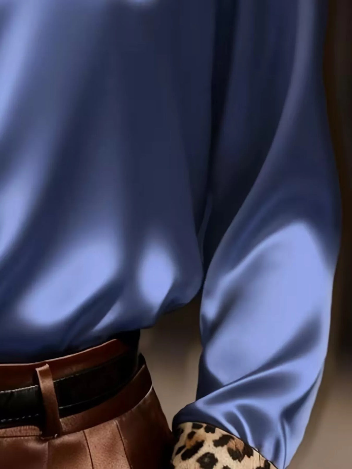 Leopard Button Up Long Sleeve Shirt - Blue - View 6