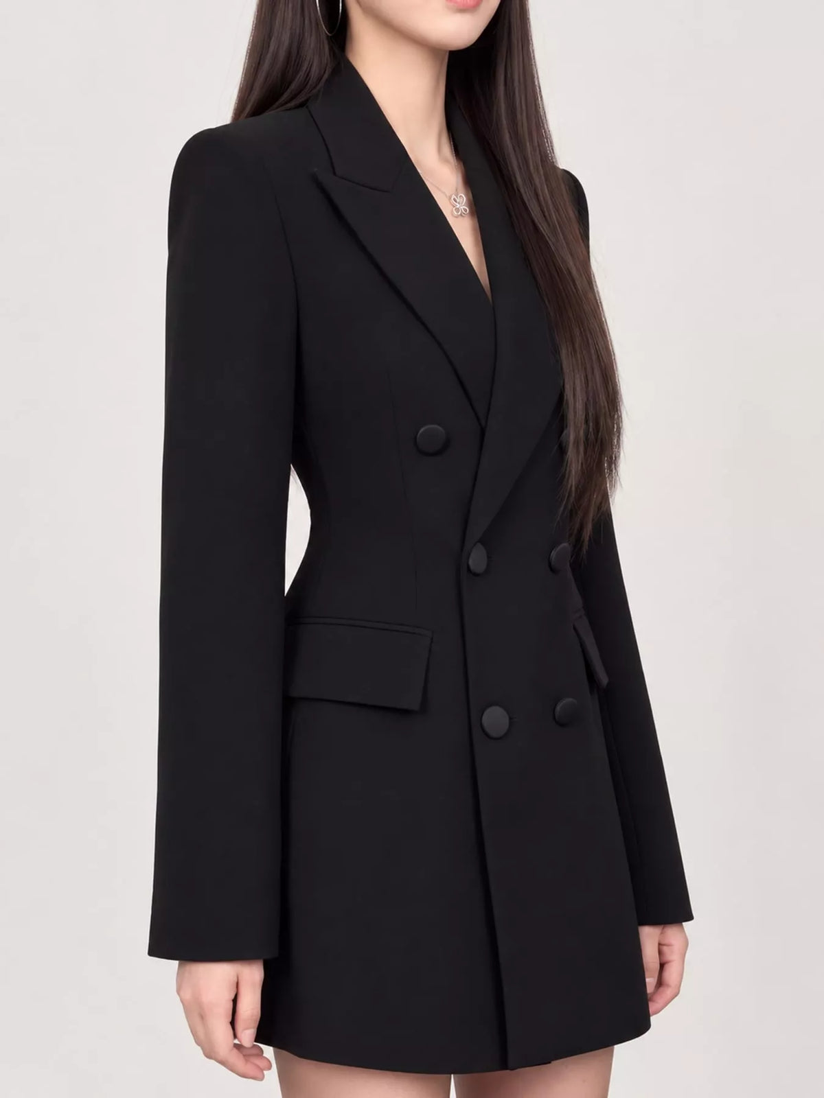 Full Size Double-Breasted Slim-Fit Blazer Plus Size - Black - View 10