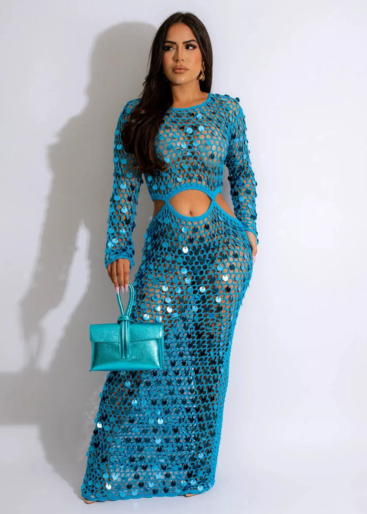 Sequin Mesh Cutout Maxi Dress - product photo 1