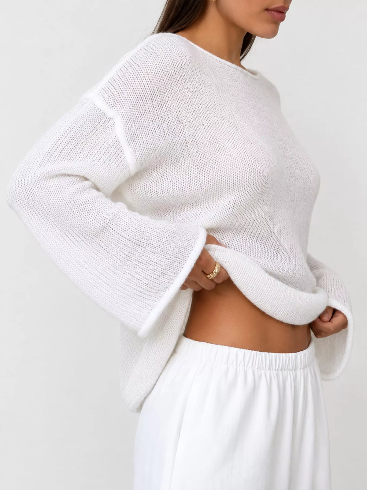 Full Size Sheer Lightweight Knit Top Plus Size - White - View 33