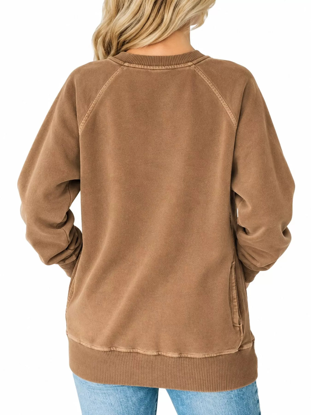 Crew Neck Raglan Sleeve Sweatshirt - Brown - View 26