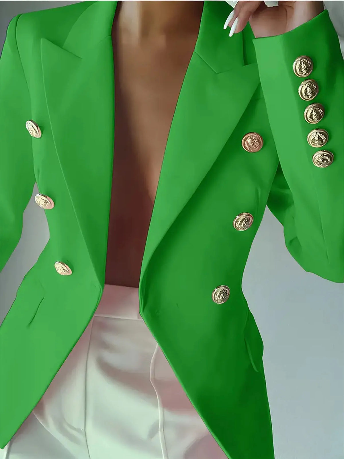 Decor Button Lapel Collar Blazer - Green - View 21