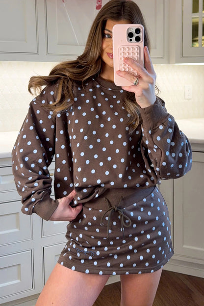 Brown Polka Dot Bow-Detail Skort Set