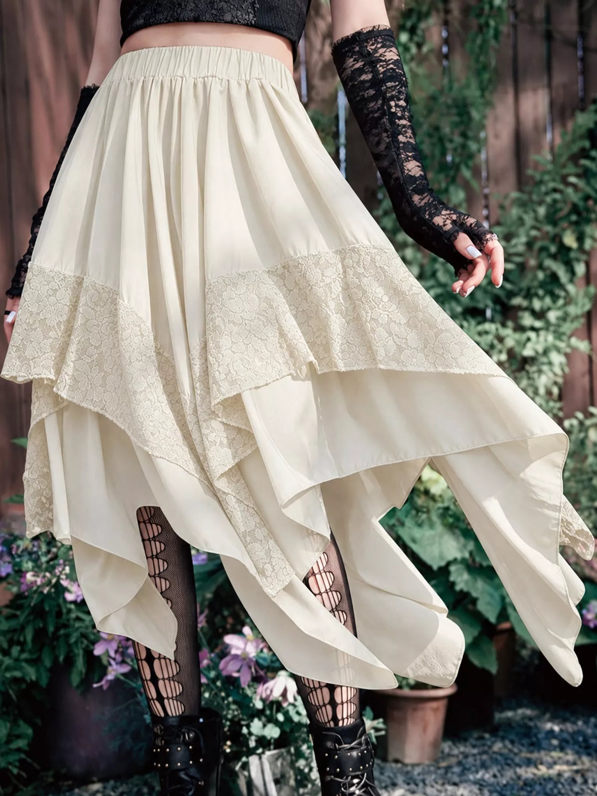 Full Size Asymmetrical Hem Lace Detail Skirt Plus Size - Off-White - View 1