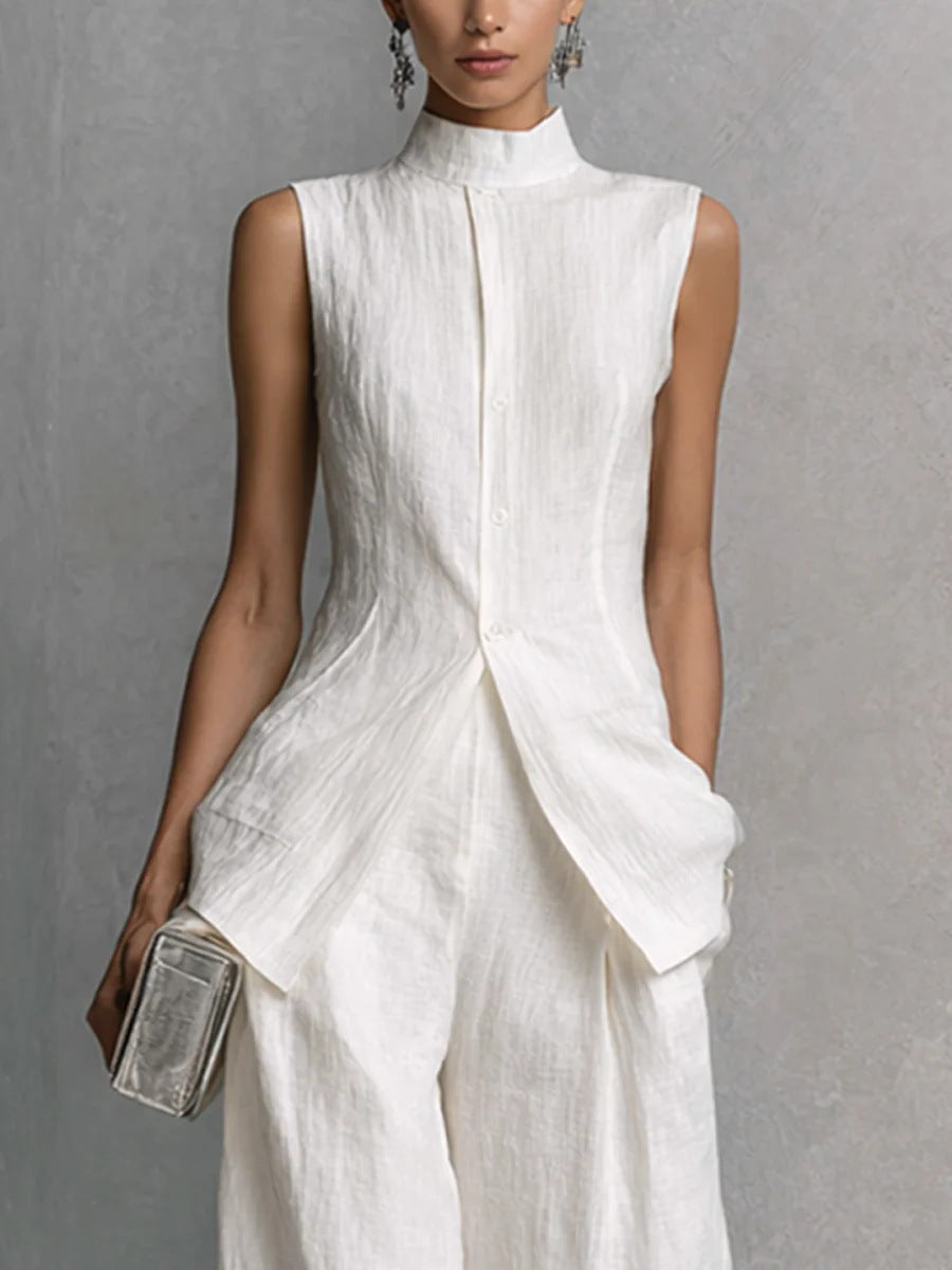 Solid color sleeveless pants set