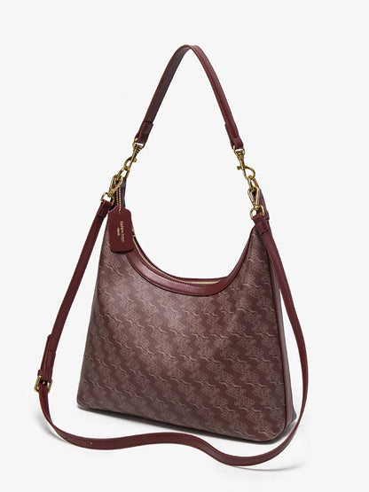 Printed PU Leather Shoulder Bag - Wine Red - View 3