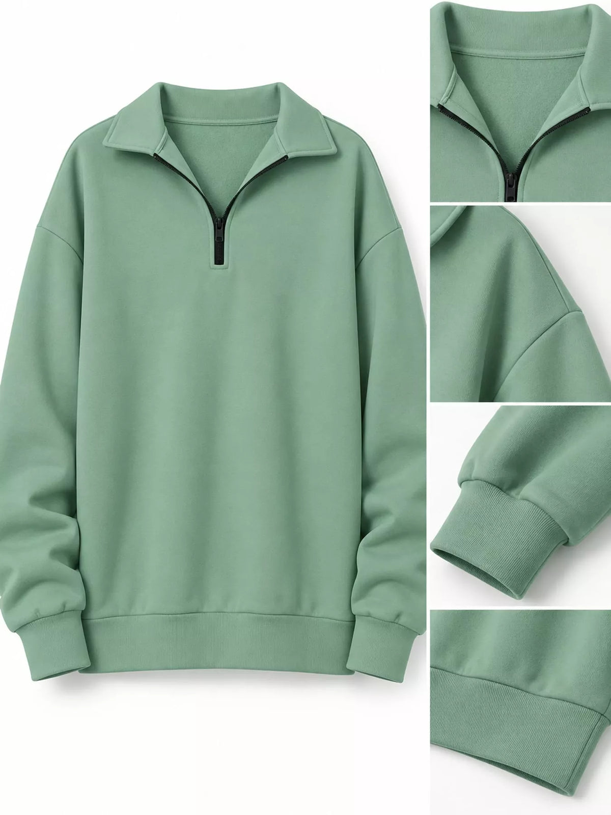 Full Size Quarter-Zip Dropped Shoulder Sweatshirt Plus Size - Light Green - View 19