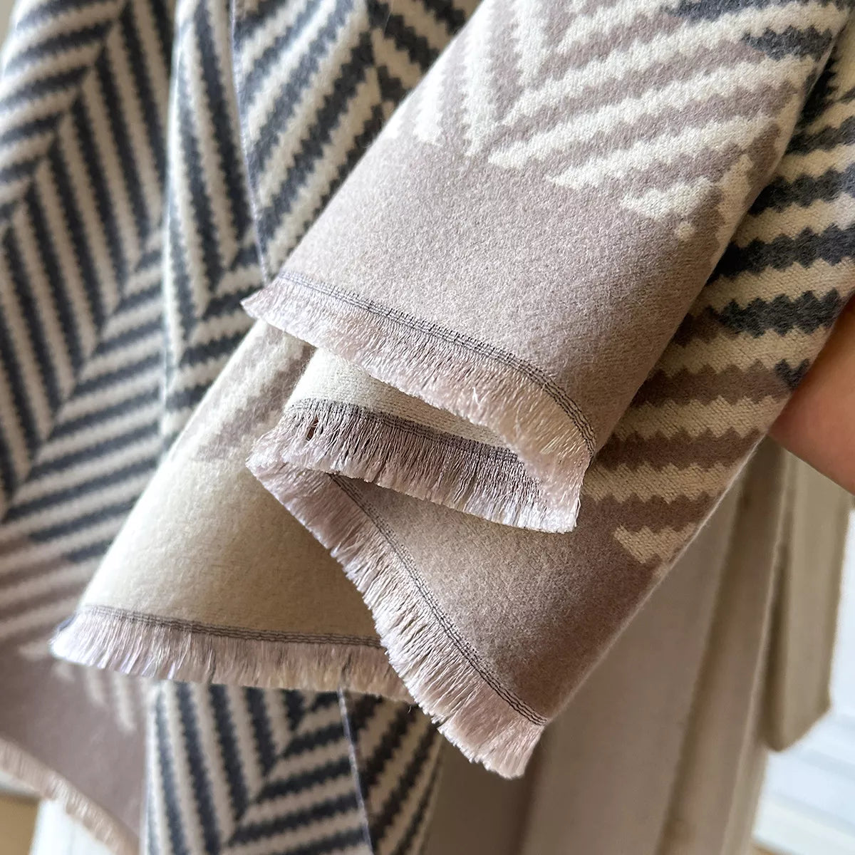 Raw Hem Soft Scarf - Dark Gray - View 2