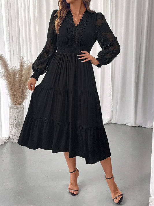 Lace Detail Lantern Sleeve Tiered Dress - product photo 2