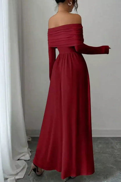 Off-Shoulder Ruched Maxi Dress - Deep Red - View 6