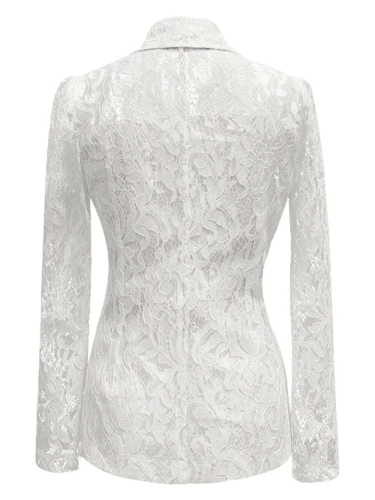 Floral Pattern Lace Single-Breasted Blazer - White - View 4