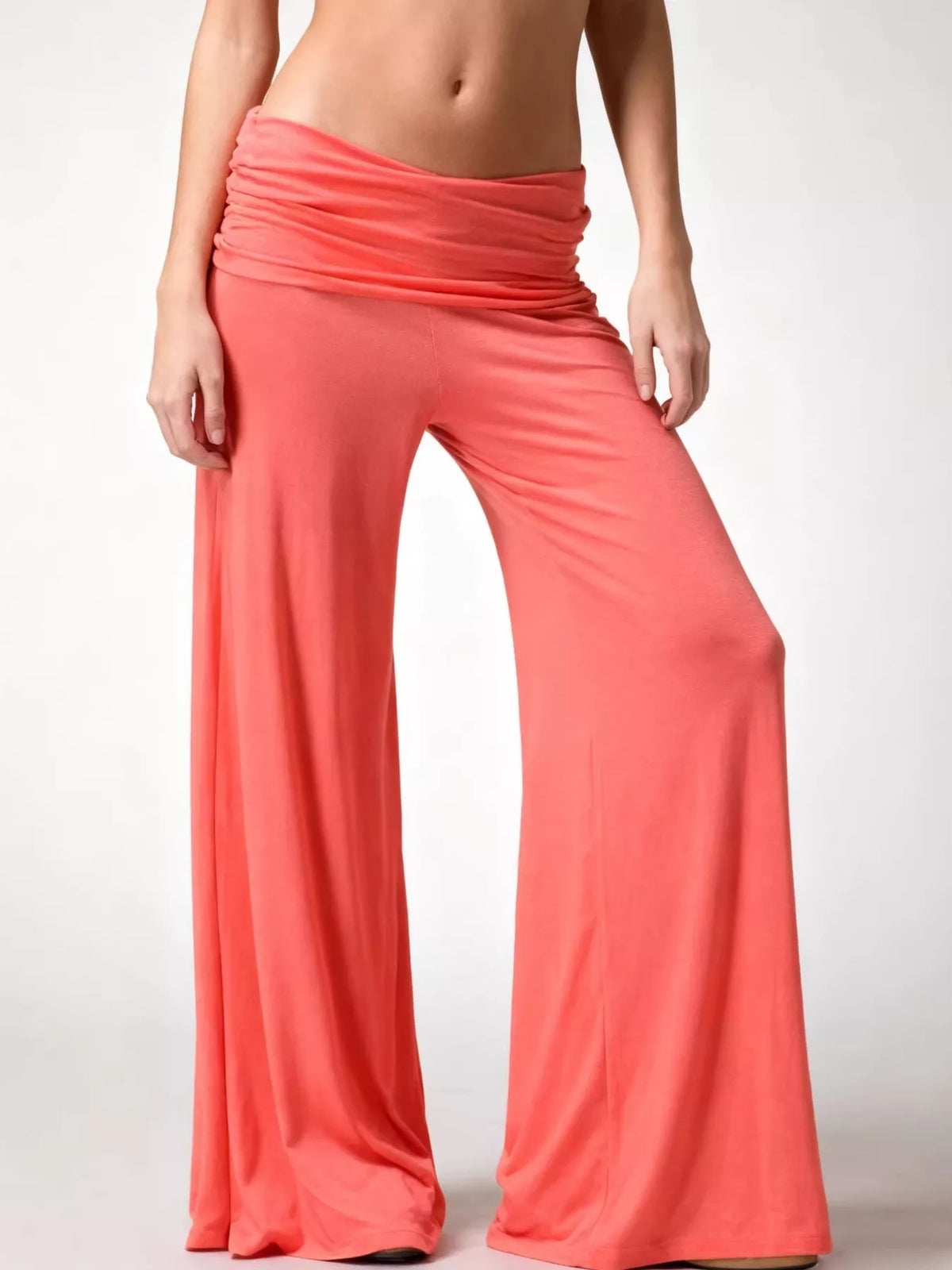 High-Waisted Fold-Over Wide Leg Active Pants - Orange - View 4