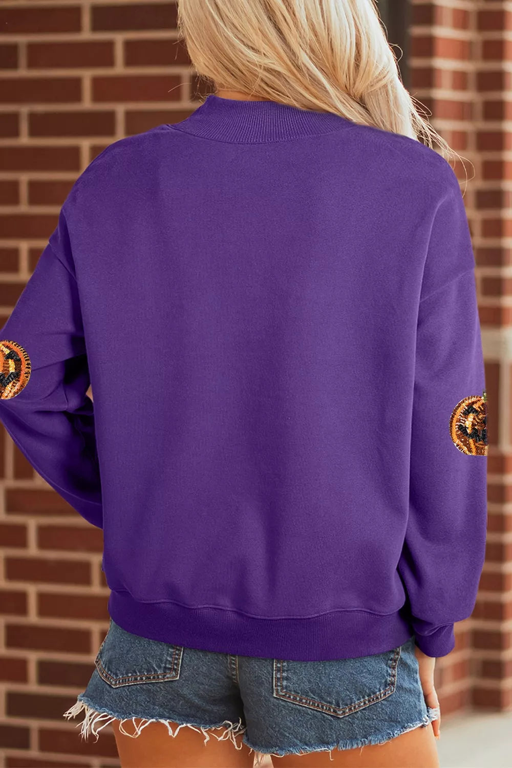 Sequin Pumpkin Spooky Halloween Sweatshirt - Violet - View 2