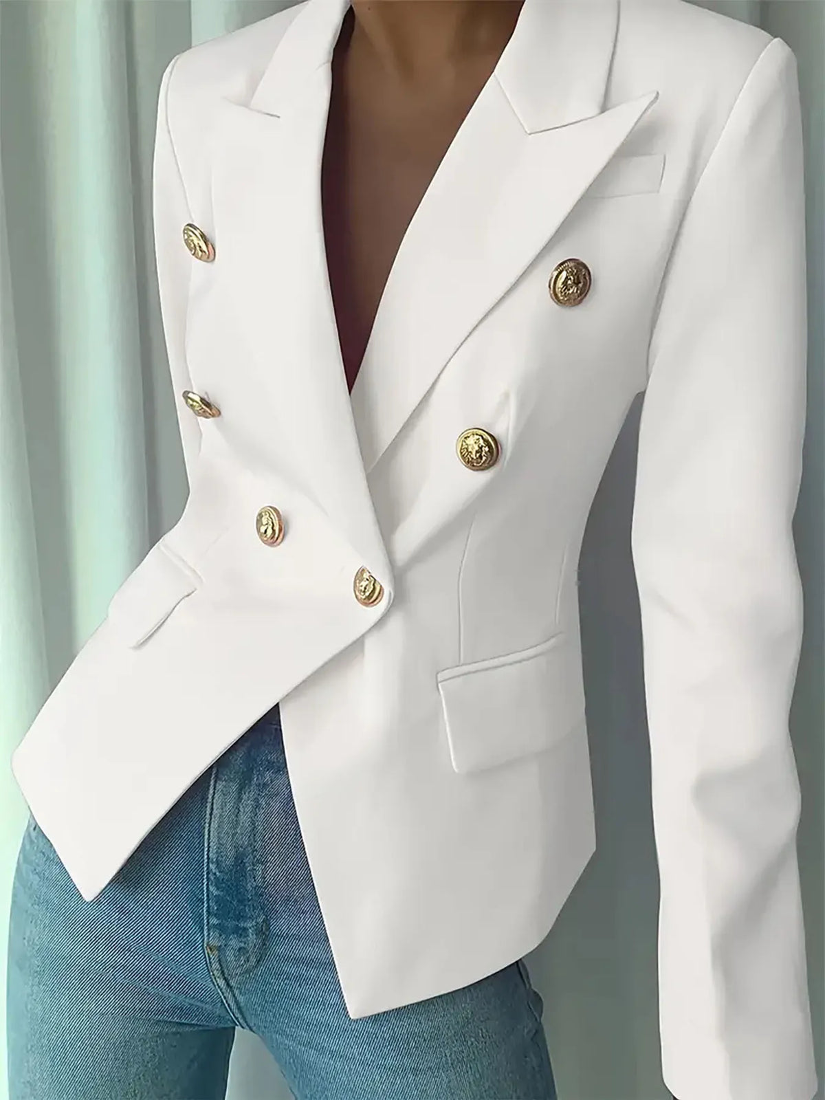 Decor Button Lapel Collar Blazer - White - View 3