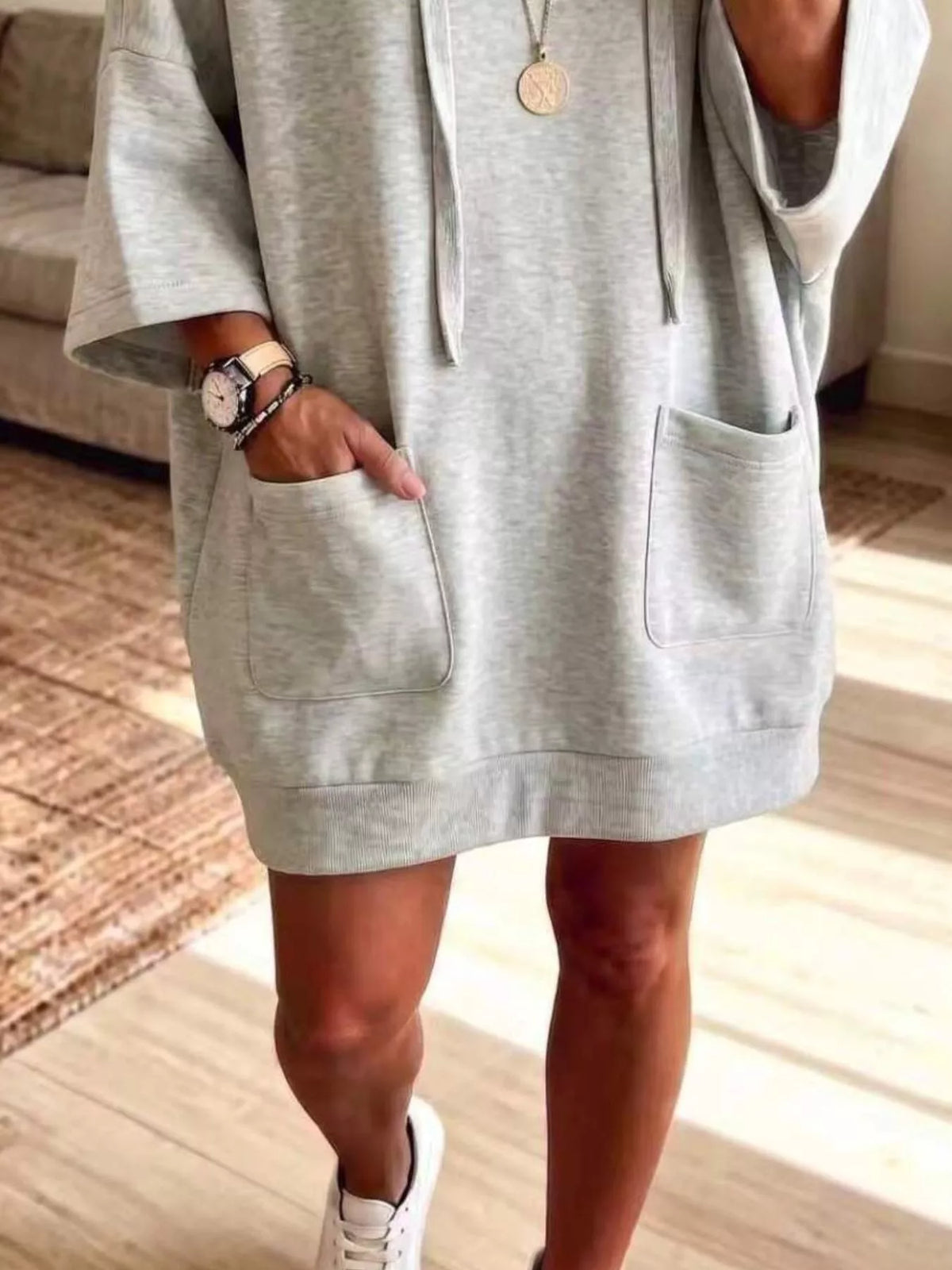 Full Size Drawstring Oversized Front Pockets Oversized Hoodie Plus Size - Gray - View 2