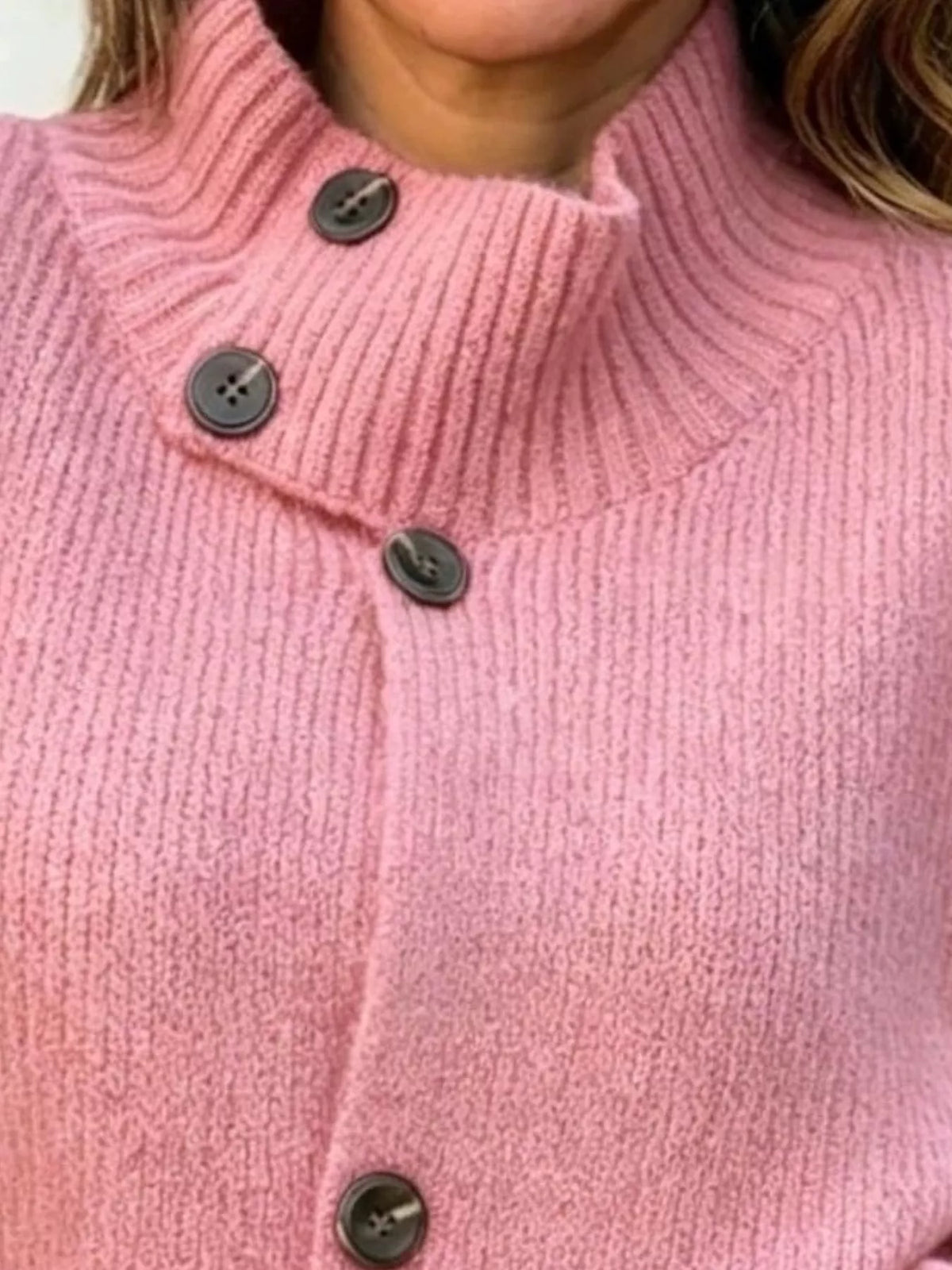 Full Size Button-Up Mock Neck Cardigan Plus Size - Pink - View 2