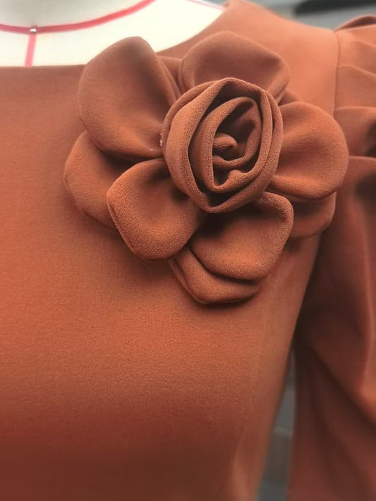 Floral Short Sleeve Ruched Bodycon Midi Dress - Light Brown - View 2