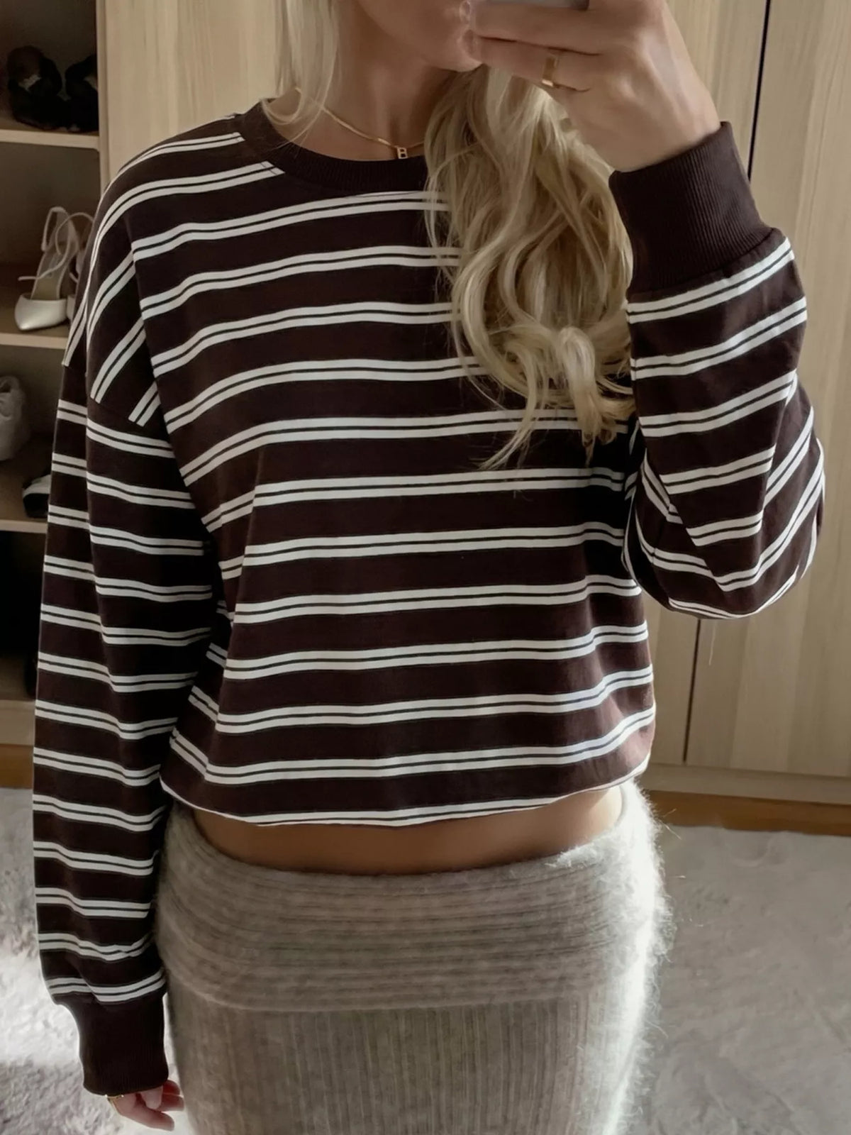 Striped Long-Sleeve Crew Neck T-Shirt - White Stripes - View 1
