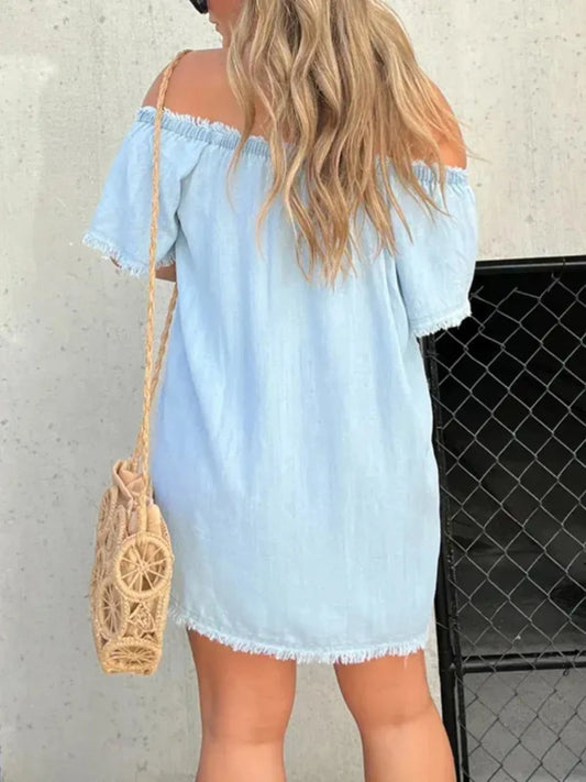 Full Size Raw Hem Mini Denim Dress Plus Size - product photo 2