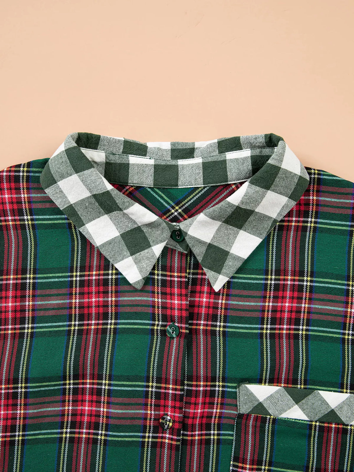Plus Size Plaid Long Sleeve Shift Shirt - Dark Green - View 5