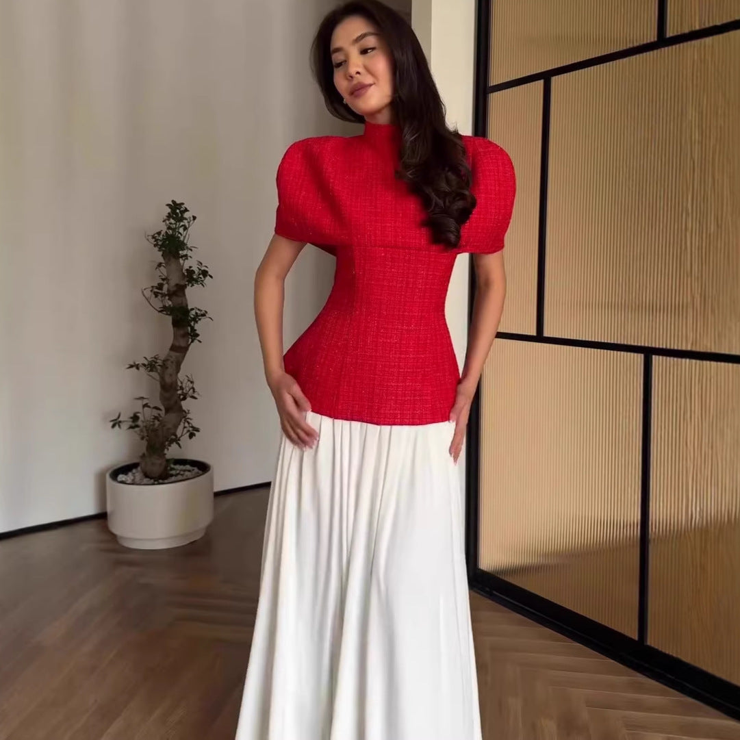 Simple Short Sleeve Long Dress, Elegant Fashion Autumn Set Dress Formal Wear