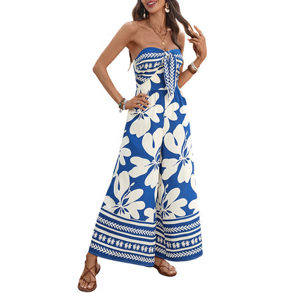 Strapless lace up jumpsuit pants
