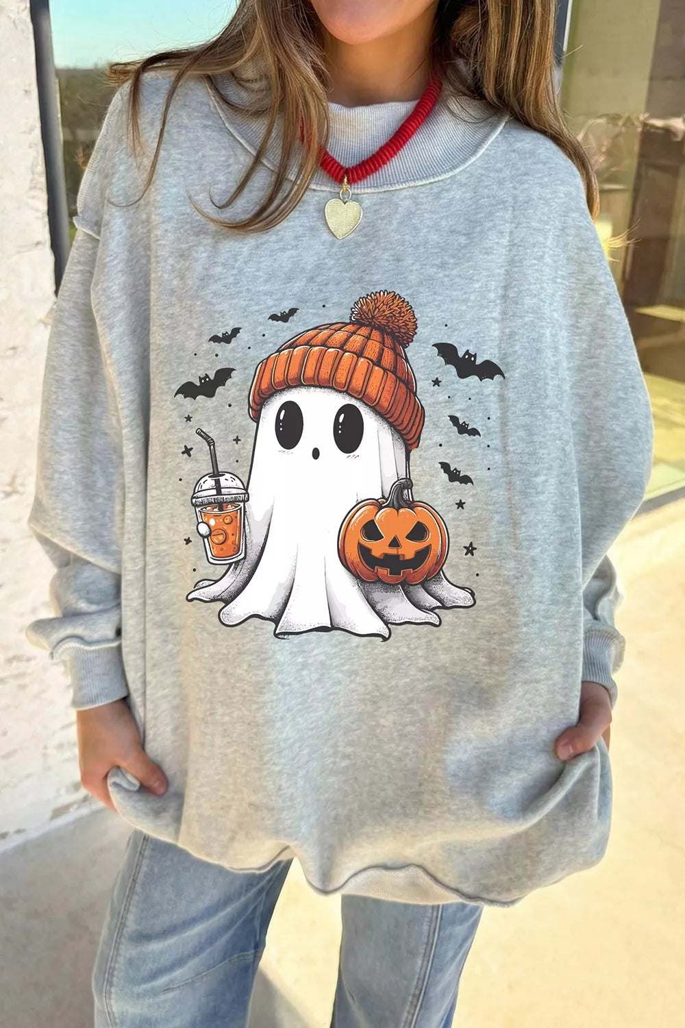 Reversible Halloween Graphic Mock Neck Tunic Sweatshirt - All Colors - View 1