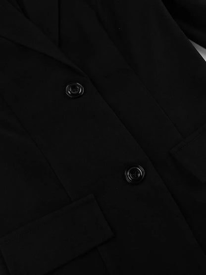 Lace Hem Lapel Collar Blazer - Black - View 15