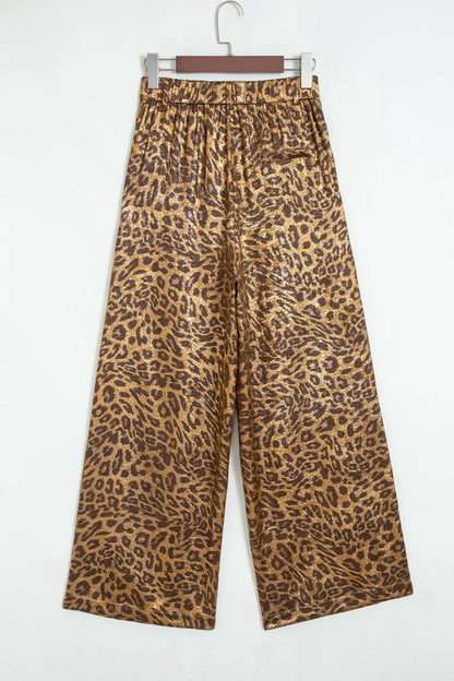Multicolour Leopard Print Western Style Wide Leg Full Length Pants - Leopard - View 7
