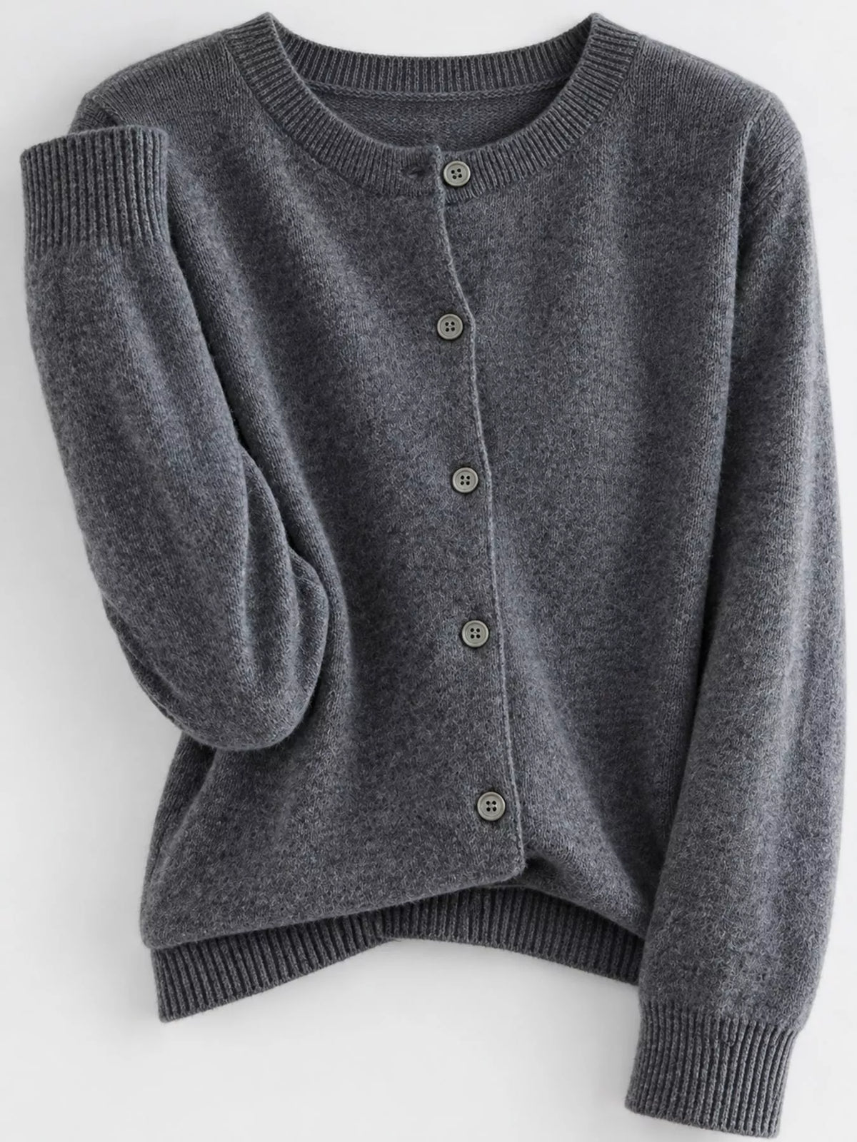 Crew-Neck Button-Down Cardigan - Dark Gray - View 48