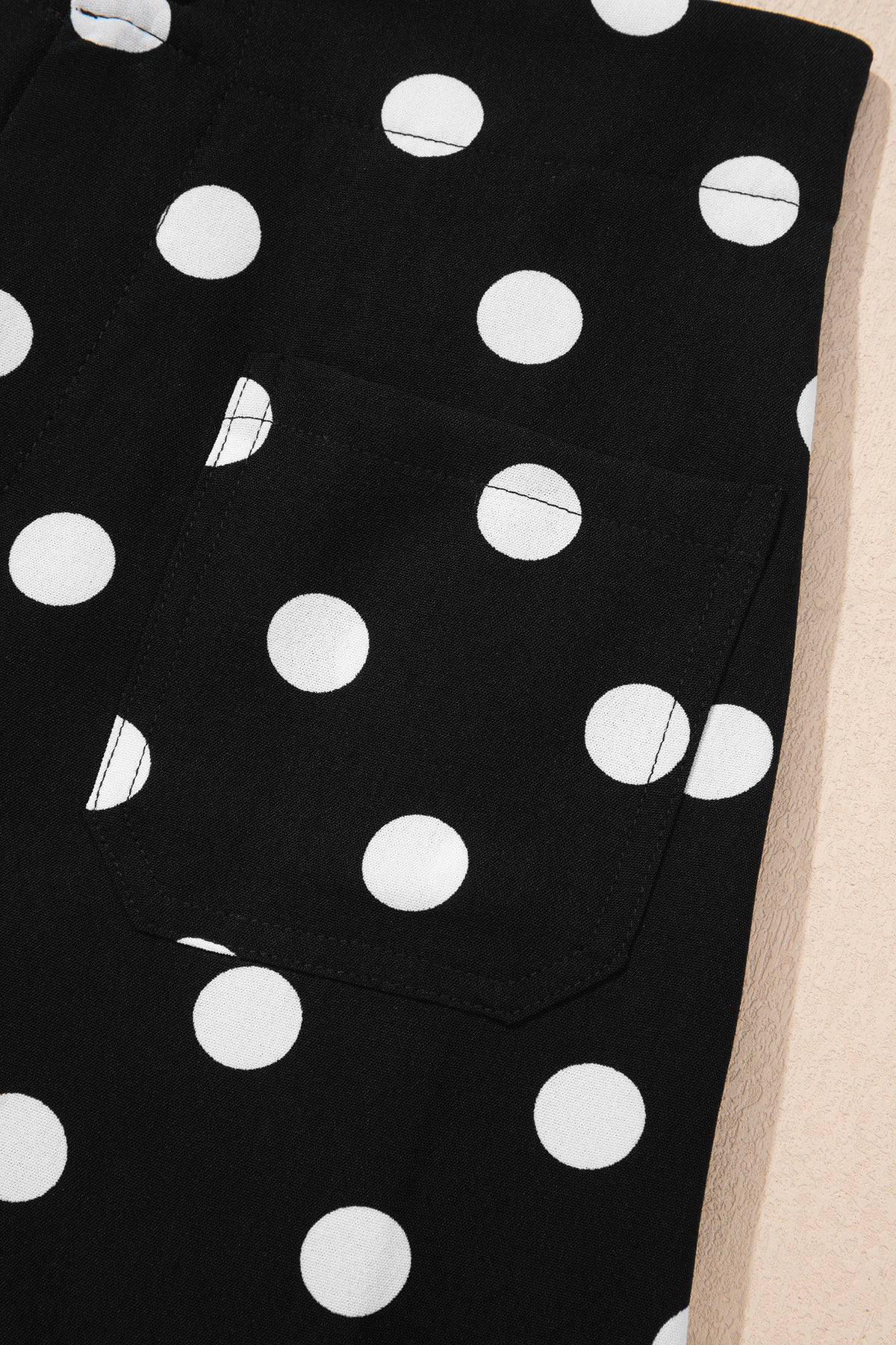 Sky Blue Polka Dot Print Patched Pocket Mid-rise Straight Leg Pants