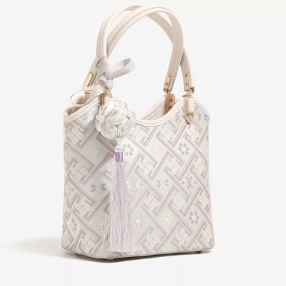 Geometric Pattern Handbag - Beige - View 2