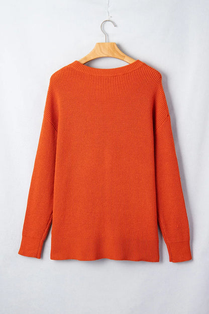 Drop Shoulder Long Sleeve Round Neck Halloween Sweater - Orange - View 13