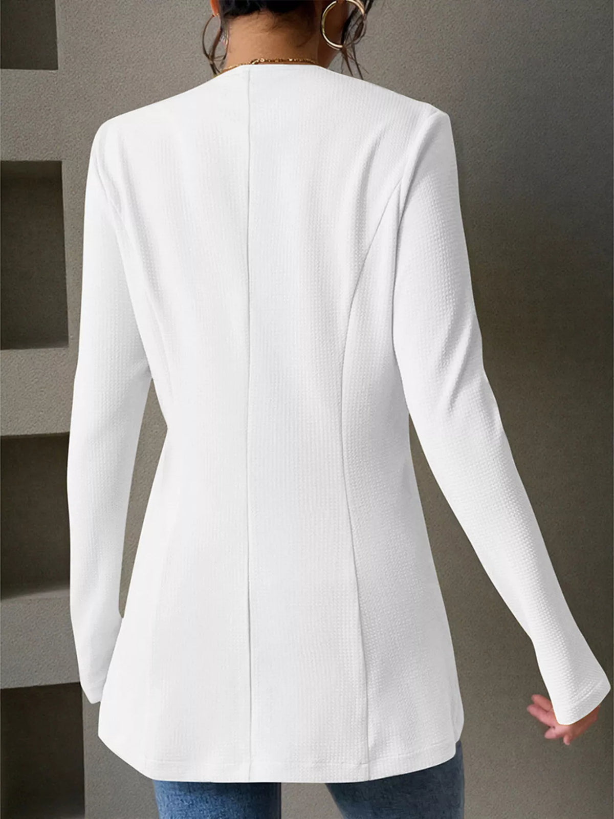 One Button Long Sleeve Blazer - White - View 23