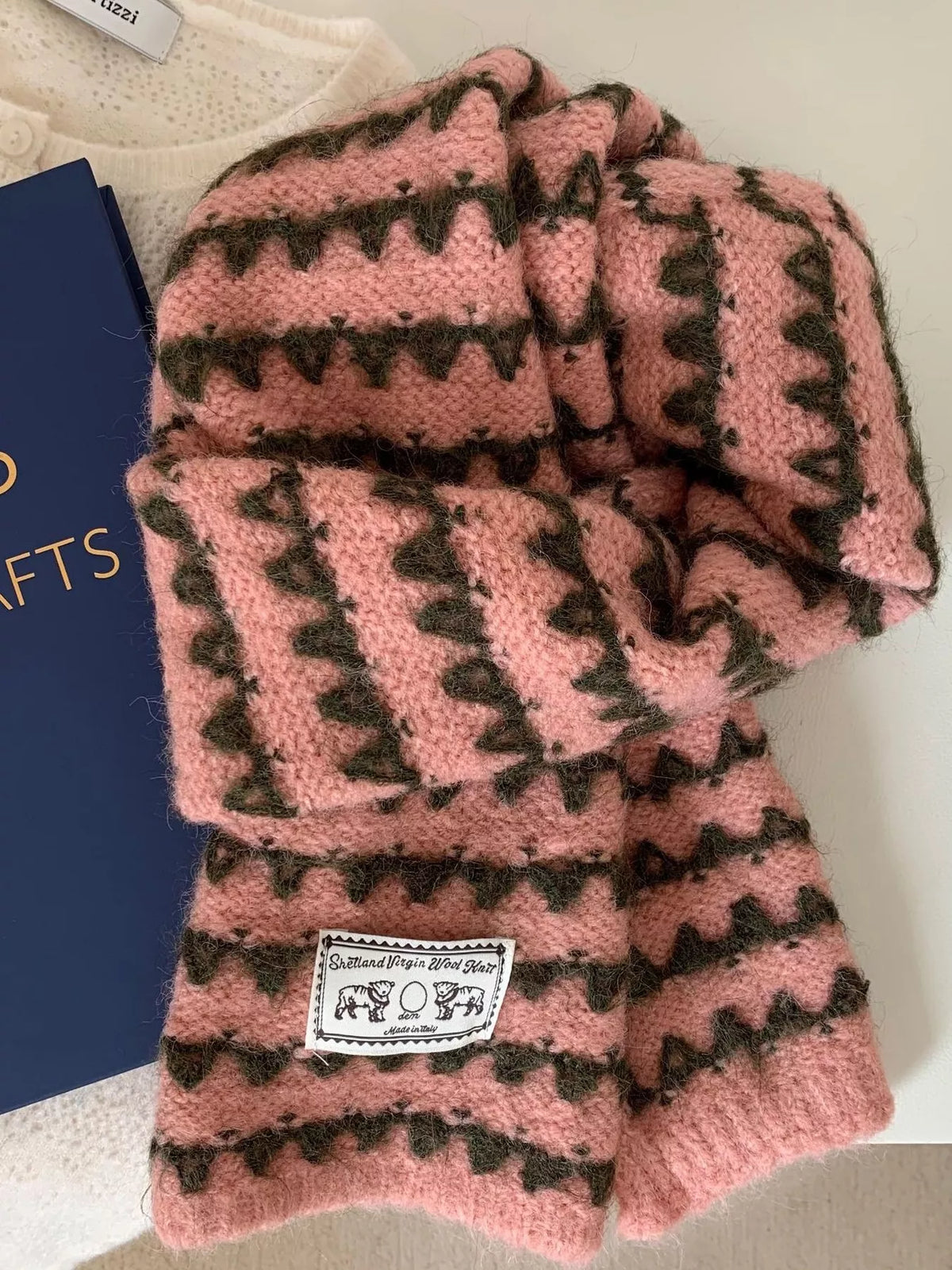 Vintage Knitted Pattern Scarf - Burnt Coral - View 5