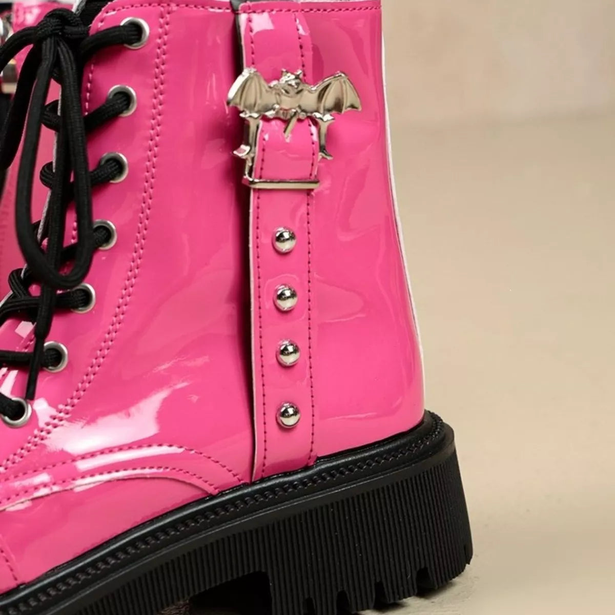 Round Toe Lace Up Boots - Fuchsia Pink - View 5