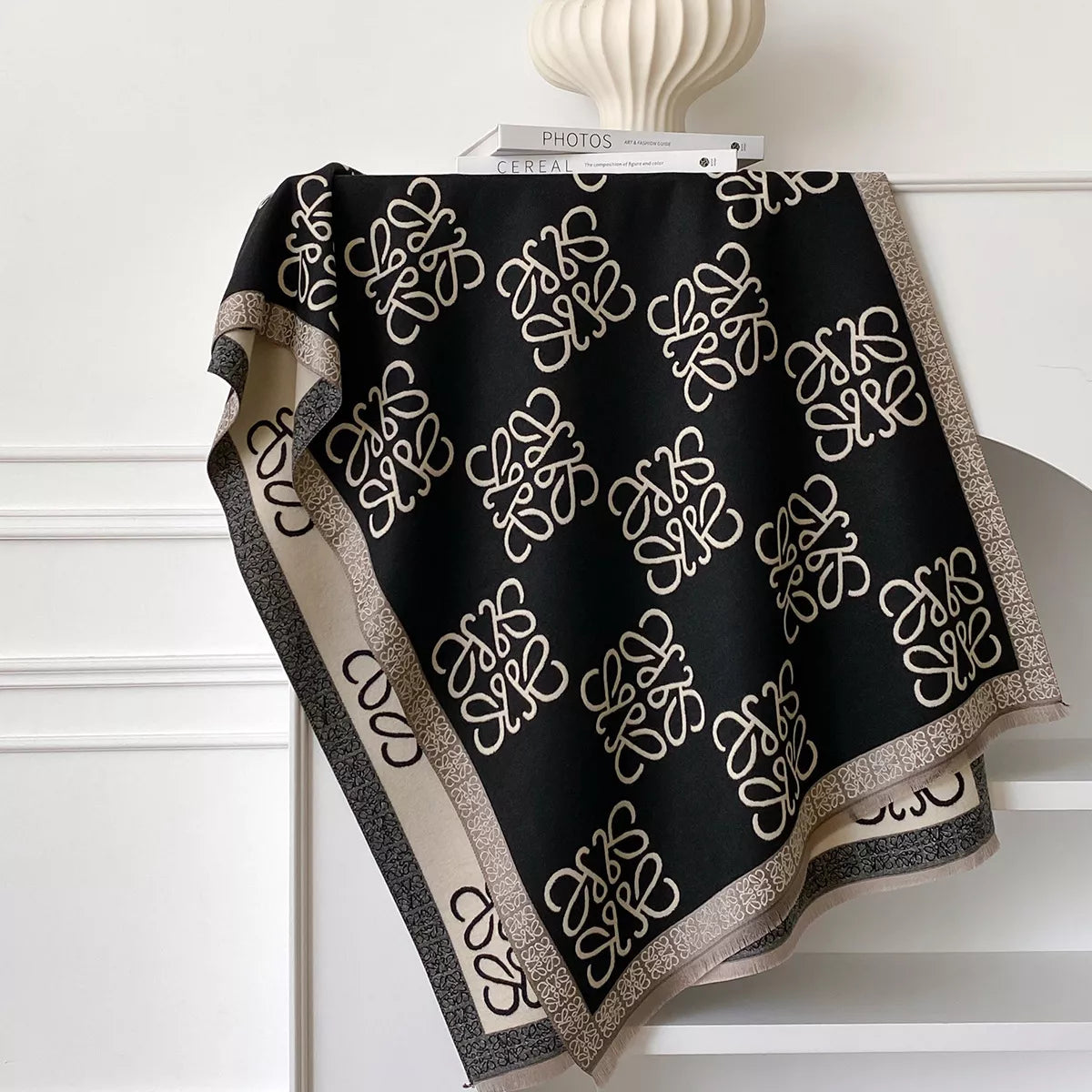 Raw Hem Winter Scarf - Black - View 2