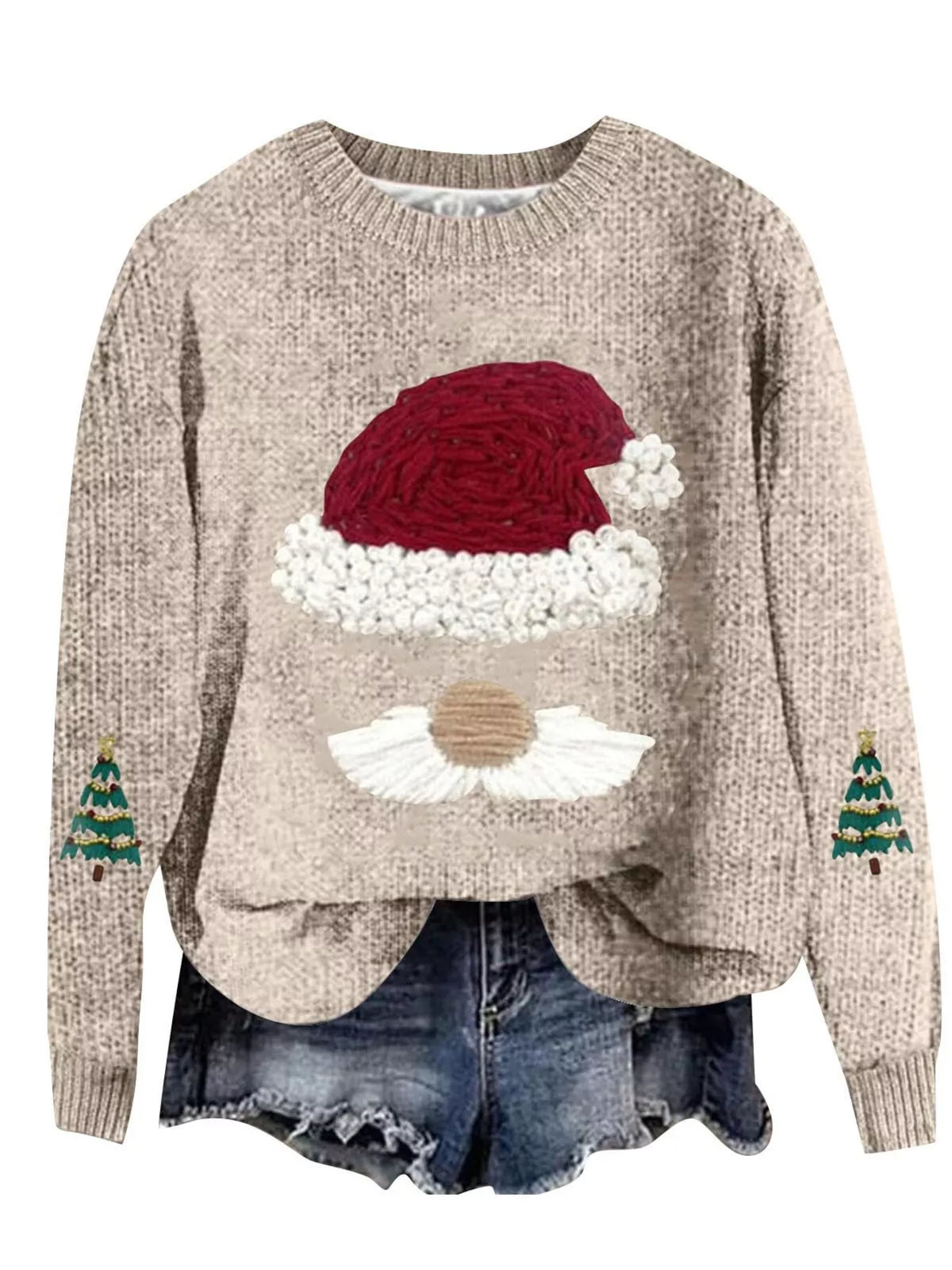 Christmas Graphic Dropped Shoulder Sweater - Beige - View 1