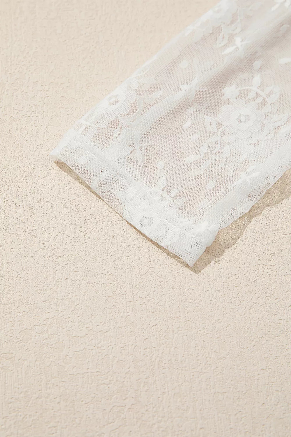Lace Mesh Long Sleeve Top - White - View 8